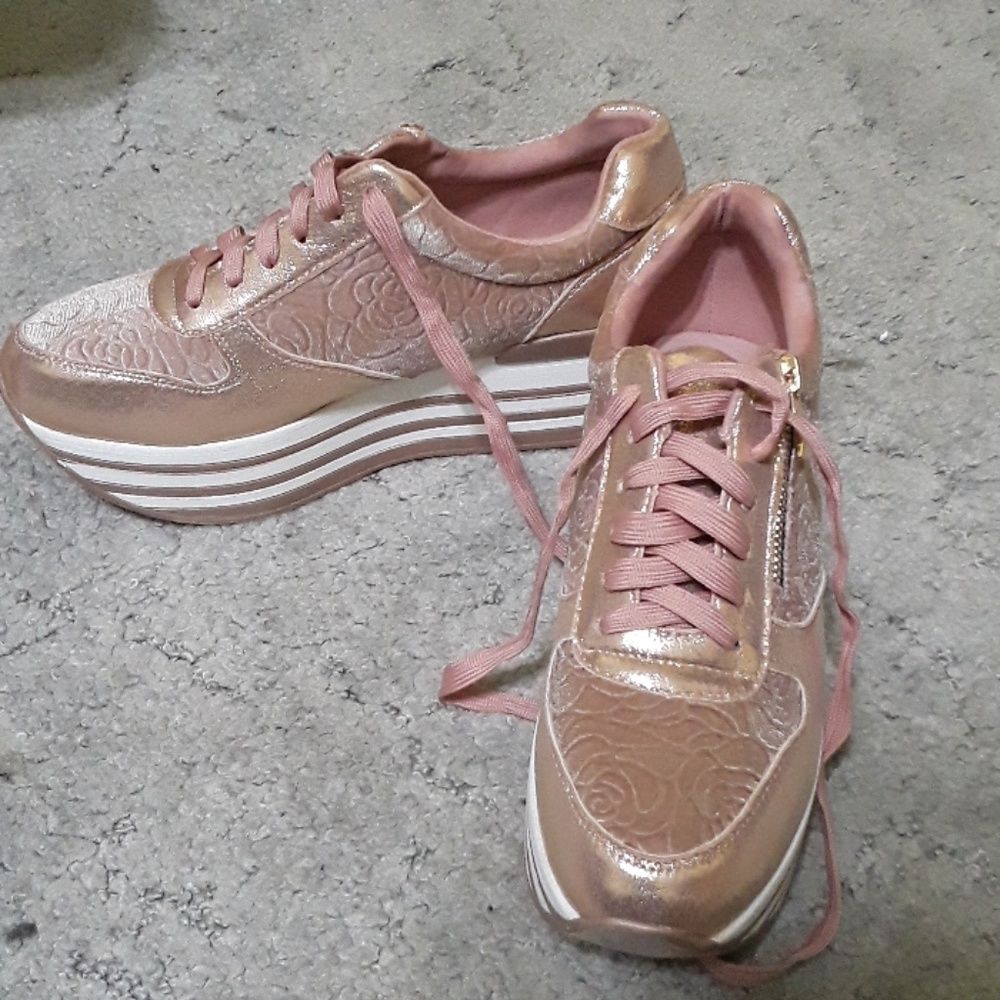Rose gold platform sneakers